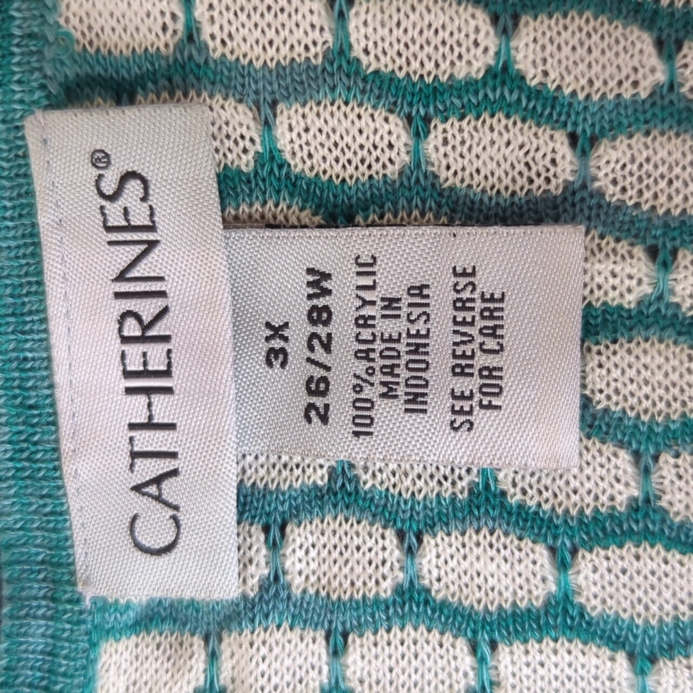 Catherines Teal and White Patterned Sweater Wrap - Picture 3 of 4